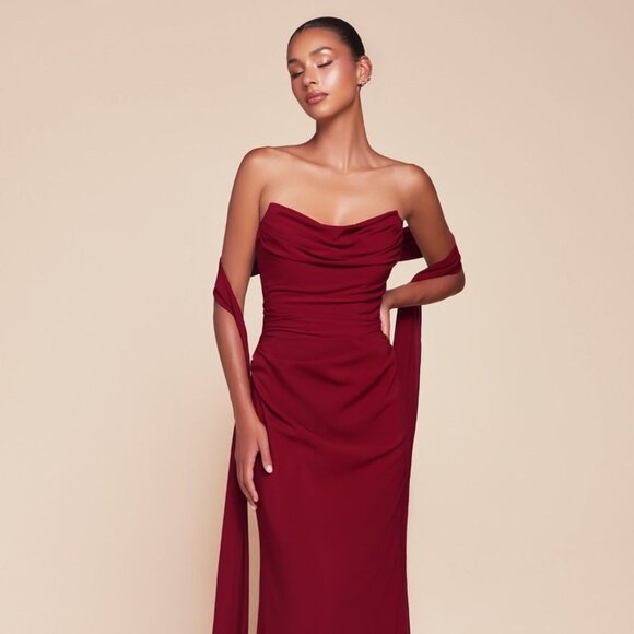 NEW OFF THE SHOULDER LONG SHEATH CHIFFON DRESS W/ SCOOP NECKLINE & TIES CD 7433